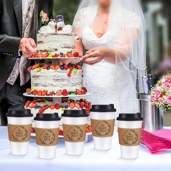 Jingmore 200 Pcs Wedding Coffee Sleeves The Perfect Blend Custom Kraft Paper - Image 5