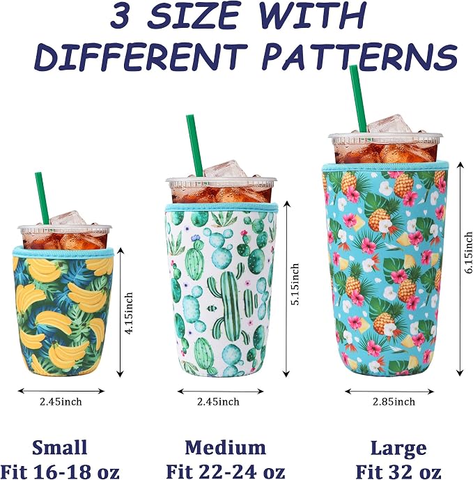 3Pcs Reusable Insulated Neoprene Iced Coffee Cold Soda Cup Sleeve | Fruit - Image 3