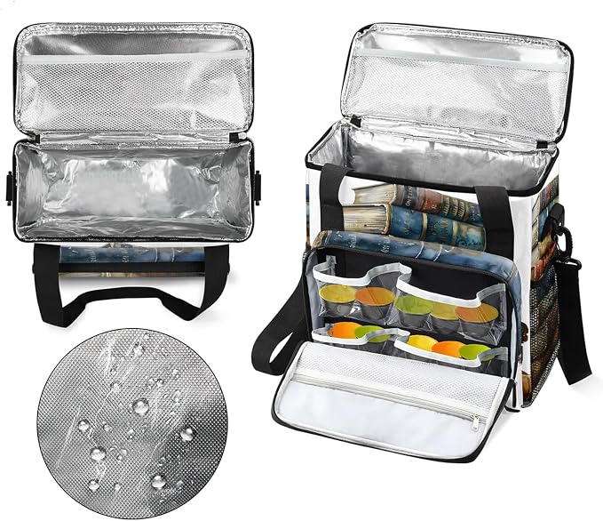 Vintage Books Coffee Maker Carring Bag, Large Insulated Storage Organizer Case - Image 3