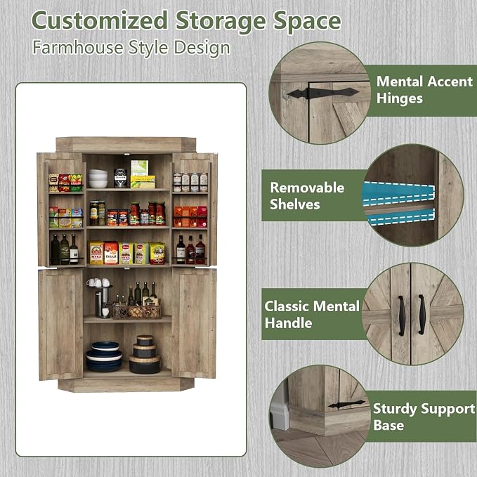Gyfimoie Corner Cabinet, Kitchen Pantry Storage Cabinet, Freestanding Buffet - Image 6
