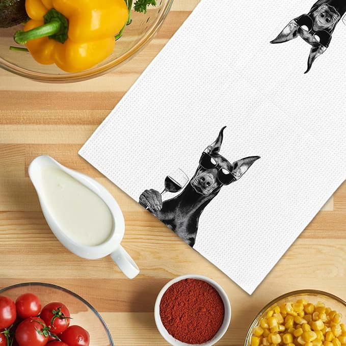 Funny Doberman Wine Kitchen Towels, Gifts - Image 5