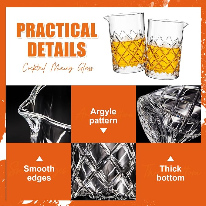Dandat 4 Pcs Cocktail Mixing Glass 24 oz Crystal Stirring Glass Thick Bottom - Image 3