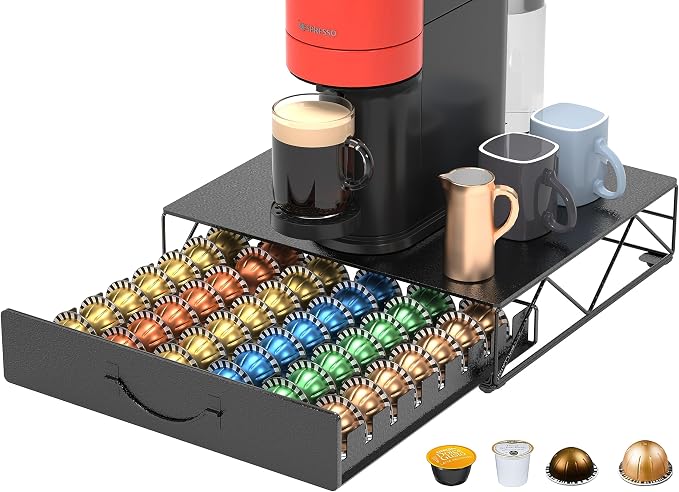 HFHOME Coffee Pod Drawer, 48 Vertuoline Coffee Pods Holder, Pods Storage Drawer by HFHOME