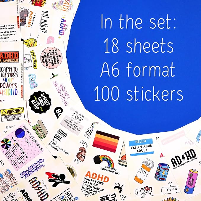 100Pcs Funny ADHD Stickers for Water Bottles, Laptops - Image 2