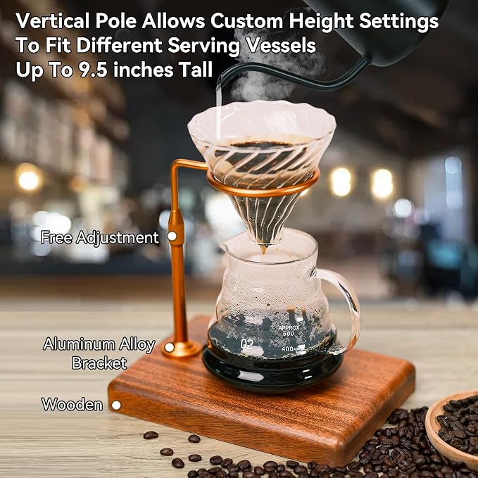 Pour Over Coffee Maker with Adjustable Stand & Wooden Base, Dripper Stand - Image 2