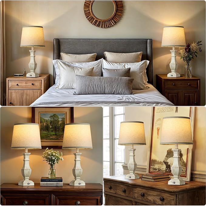 ROTTOGOON Dimmable Table Lamps Set of 2, Rustic Farmhouse Table Lamps - Image 5