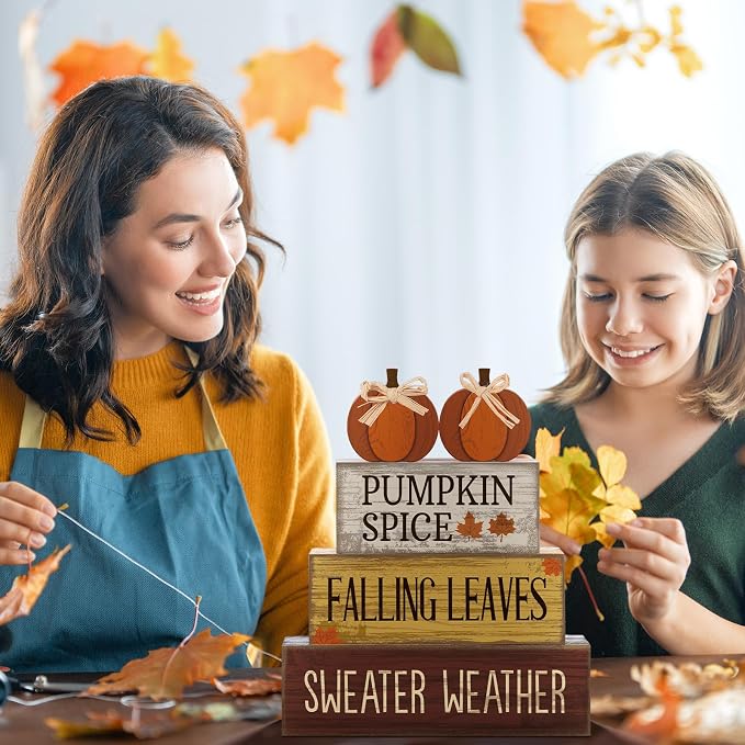 Lineshading 4 Pcs Fall Pumpkin Decor Fall Table Decoration Thanksgiving Tiered - Image 7