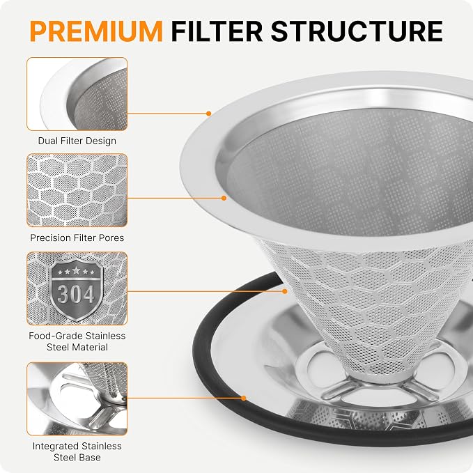 VINUR Stainless Steel Pour Over Coffee Maker, 12 oz Insulated Coffee Maker - Image 5