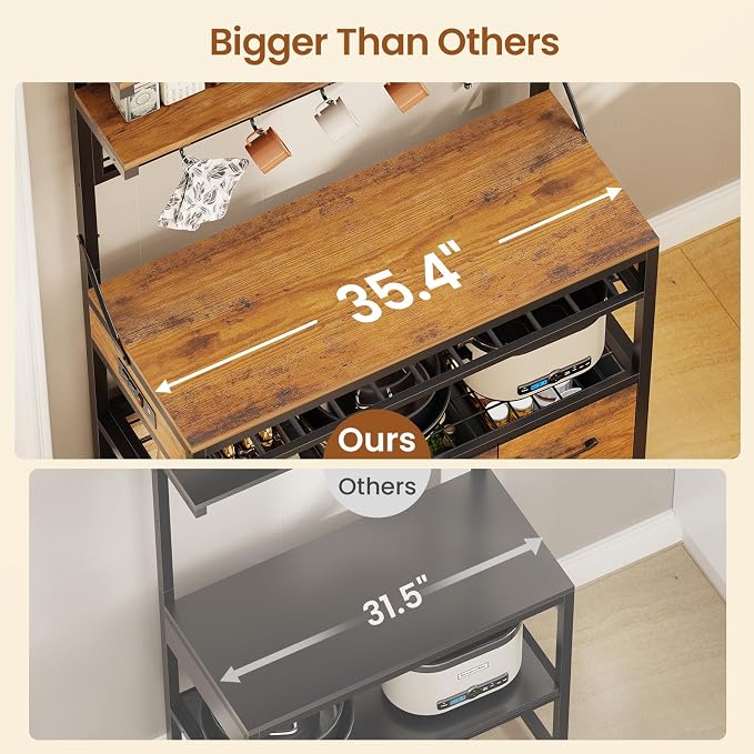 Itaar Bakers Rack with Storage and Power Outlet, 35.4 inch Coffee Bar Cabinet - Image 6