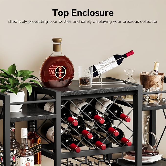 Wall Mounted Wine Rack with Glass Holder, Wood-Metal Retro Bar Shelf, Wine - Image 5