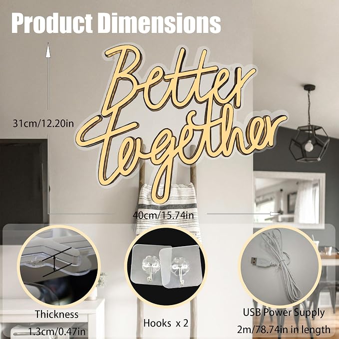 Better Together Neon Sign, Adjustable LED Neon Light Sign Backdrop powered by - Image 2