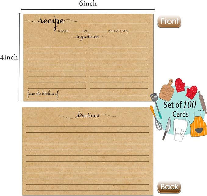 Recipe Cards 4x6 Kraft Tan, 100 Pack Double Sided Cooking Cards - Image 2