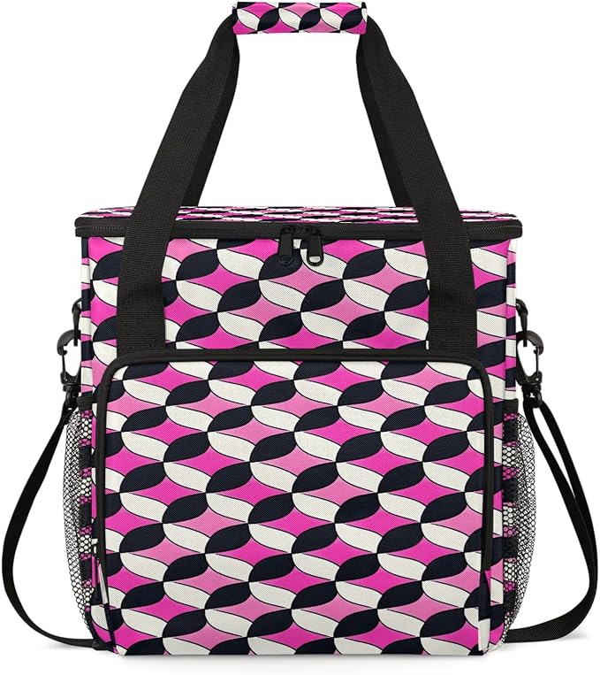 Pink and Black Coffee Maker Travel Bag, Geometric Insulated Grocery Bag Travel by Home