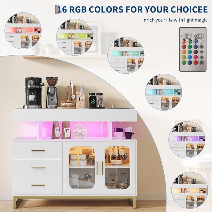 40" LED Buffet Cabinet with Charging Station, Smart Sideboard with RGB 16-Color - Image 5
