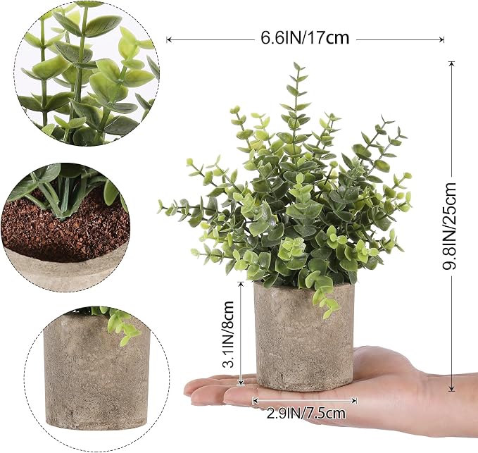 3pcs Small Fake Plants Eucalyptus, Small Potted Artificial Plant Indoor - Image 2