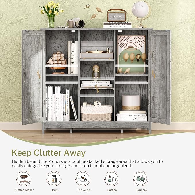 Iwell Storage Cabinet with 2 Doors and 4 Adjustable Shelves, Buffet Cabinet - Image 4