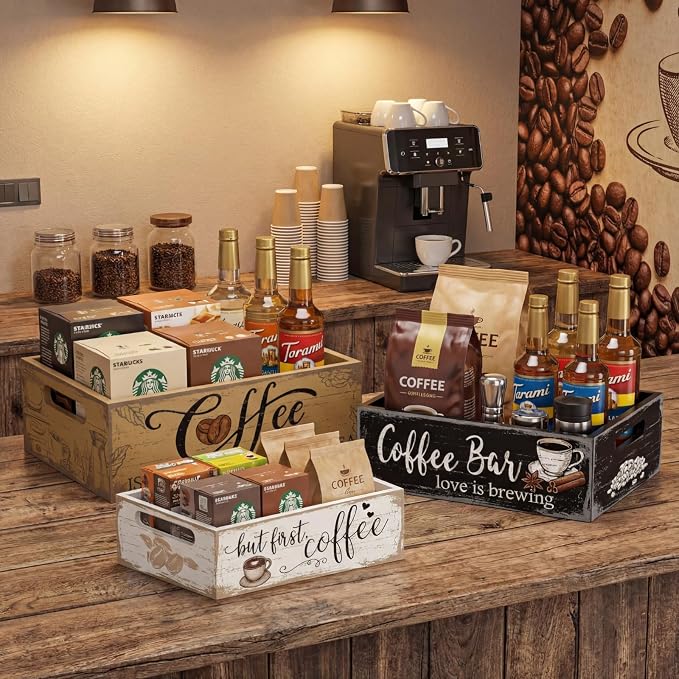 3 Pcs Coffee Station Organizer Wood Countertop Coffee Accessories Organizer - Image 3