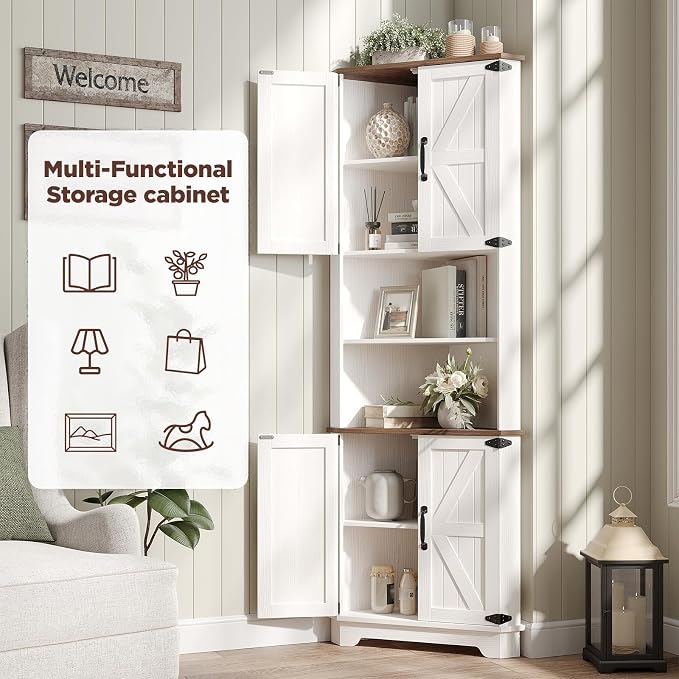 Vabches 68.9" Tall Corner Cabinet, Farmhouse Style Storage Cabinet - Image 4