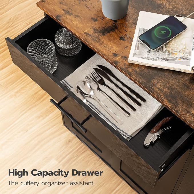 HOOBRO Kitchen Island with Power Outlet, Storage Island with Spice Rack and - Image 9