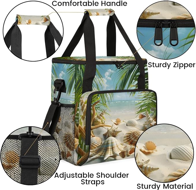 Ocean Beach Seashell Palm Tree Coffee Maker Carring Bag, Large Insulated - Image 6