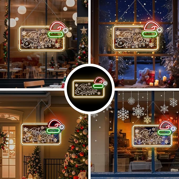 16.5 x 10’’ Mirror Merry Christmas Neon Sign, Carving LED Sign - Image 7