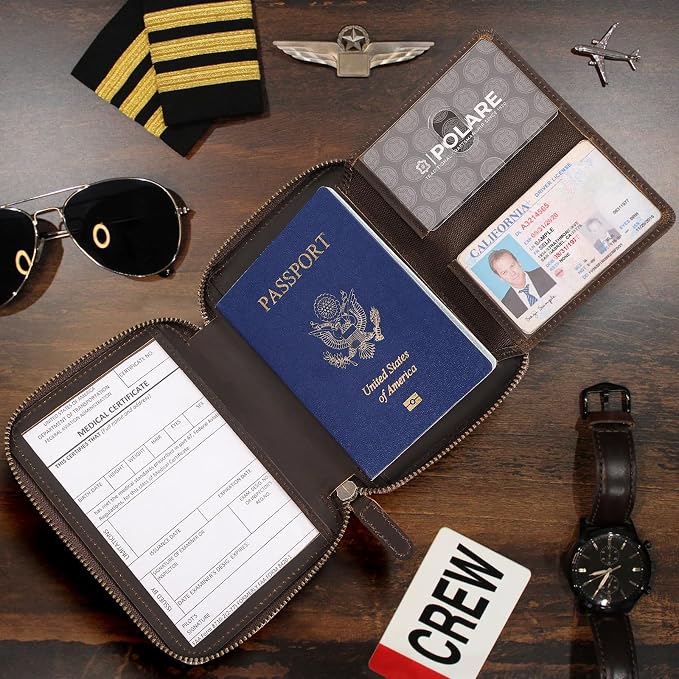 Polare Leather Pilot Wallet Passport Holder RFID Blocking Tri-fold Travel Cover - Image 2