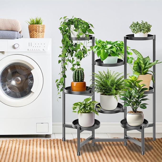 5 Tier Plant Stand Indoor Tall, Adjustable Black Plant Shelf - Image 4