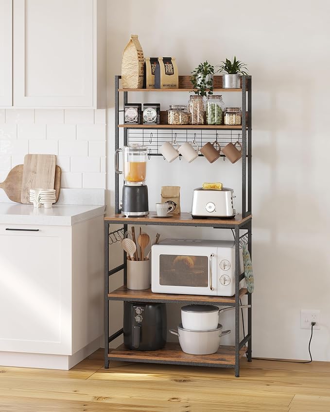 VASAGLE Bakers Rack with Power Outlet, Microwave Stand, Kitchen Tall Utility - Image 8