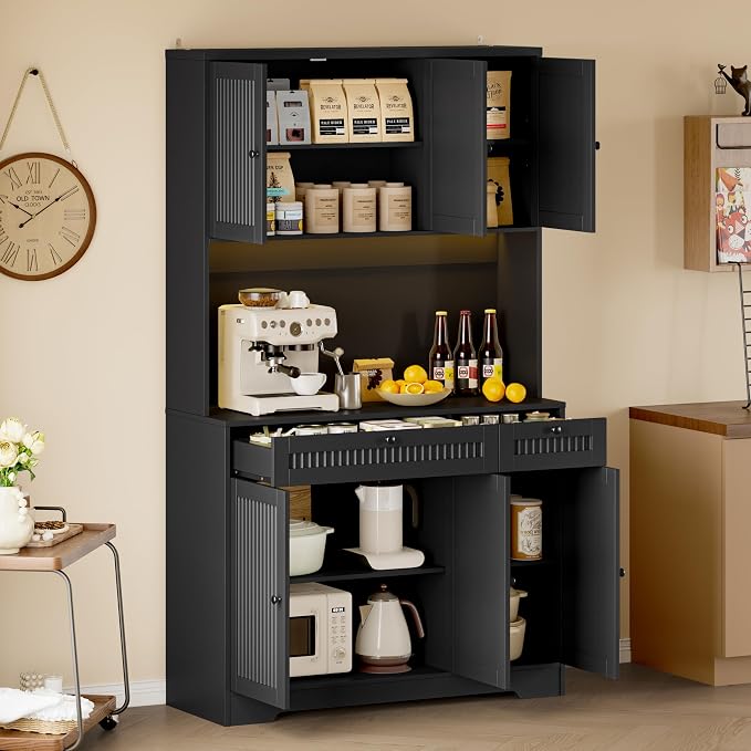 BORNOON Pantry Cabinet with Charging Station and Light, Tall Kitchen Pantry - Image 3