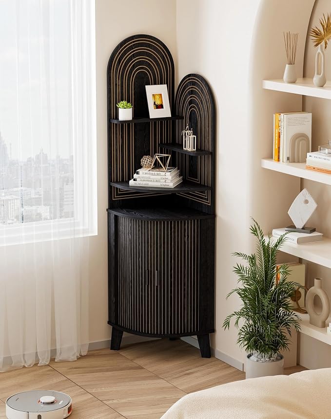 Small Corner Cabinet with Sliding Door and Storage, Tall Corner Bathroom Cabinet - Image 8