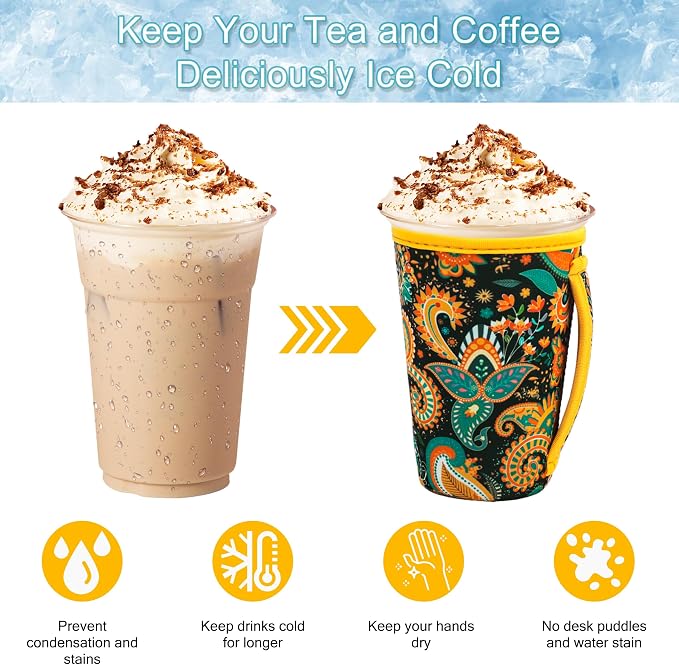 3Pk Reusable Coffee Sleeves, Floral Print Fits 16-32oz | iced coffee sleeve - Image 5