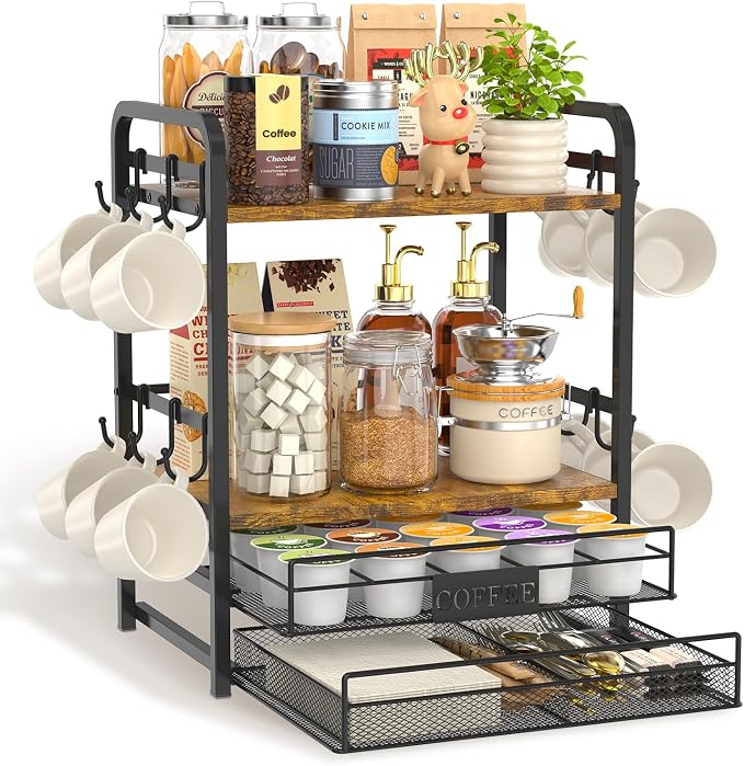EsLuker.ly Coffee Bar Organizer Station Shelf Mug Holder by EsLukerly