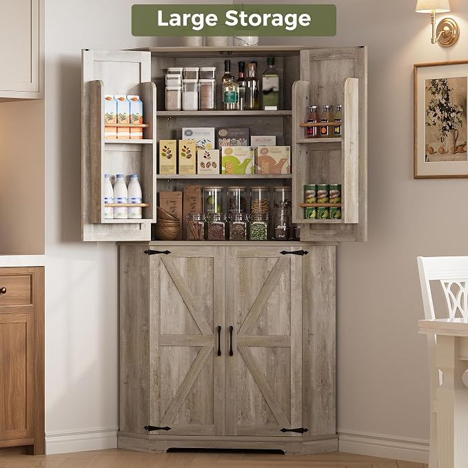 IRONCK Corner Cabinet, 6-Tier Farmhouse Pantry - Image 8