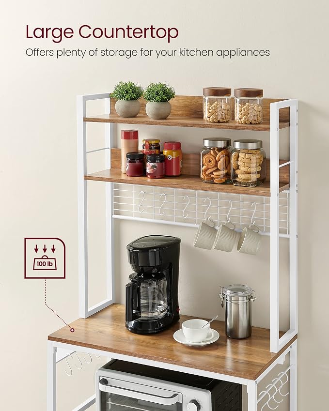 VASAGLE Bakers Rack with Power Outlet, Microwave Stand, Kitchen Tall Utility - Image 7