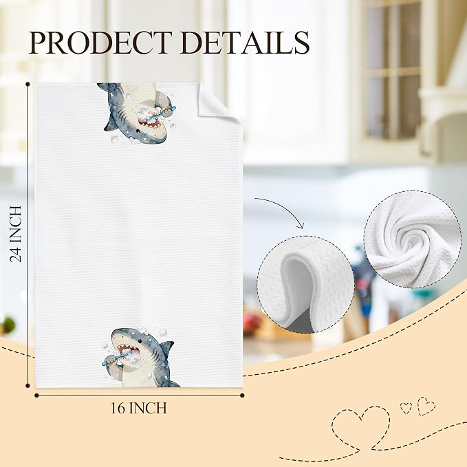 Funny Shark Bathroom Hand Towels, Shark Lover Gifts, Humor Bathing Sharks - Image 7