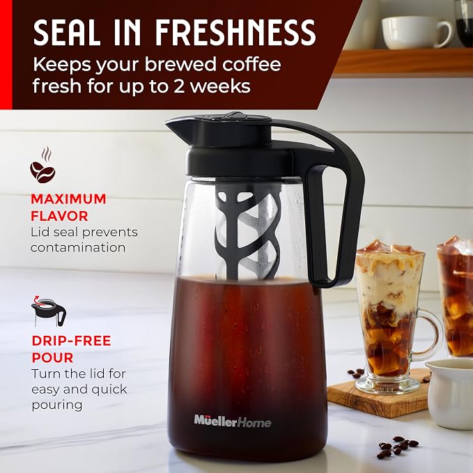 Cold Brew Coffee Maker, 64 oz Tritan Fortified Pitcher, Pour Spout Handle Lid - Image 2