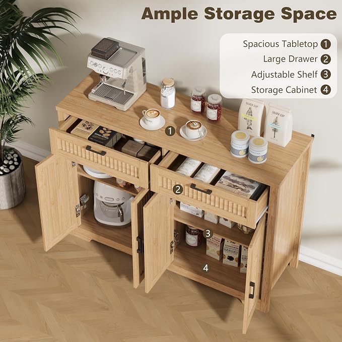 Buffet Cabinet with 2 Storage Drawers, Farmhouse Coffee Bar Table with Storage - Image 7