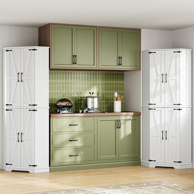 IRONCK Corner Cabinet, 6-Tier Freestanding Farmhouse Pantry - Image 8