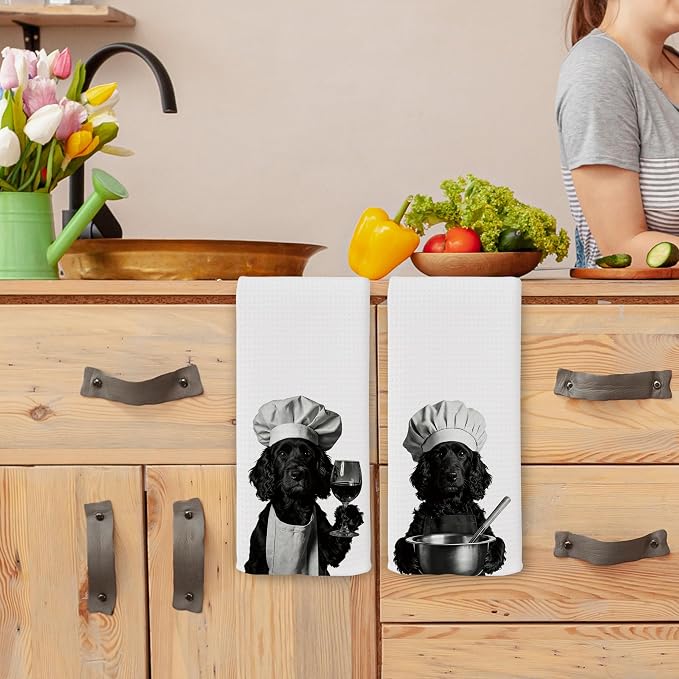Funny Chef Cocker Spaniel Kitchen Towels Set of 2, Cocker Spaniel Dog Gifts - Image 4