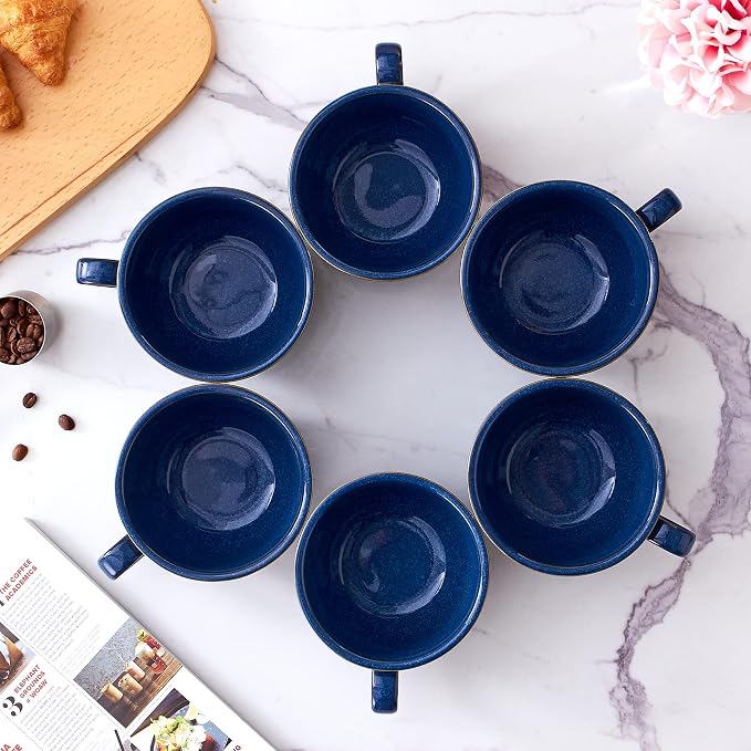 Coffeezone Set of 6 Cups Vintage Design 12 oz Professional Barista Ceramic - Image 3