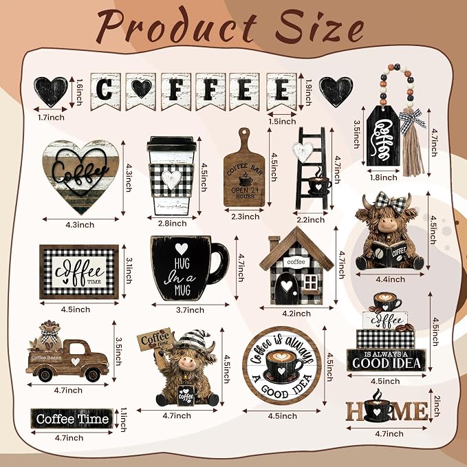 Mifoci 23 Pcs Coffee Tiered Tray Decorations Highland Cow Wooden Farmhouse - Image 3