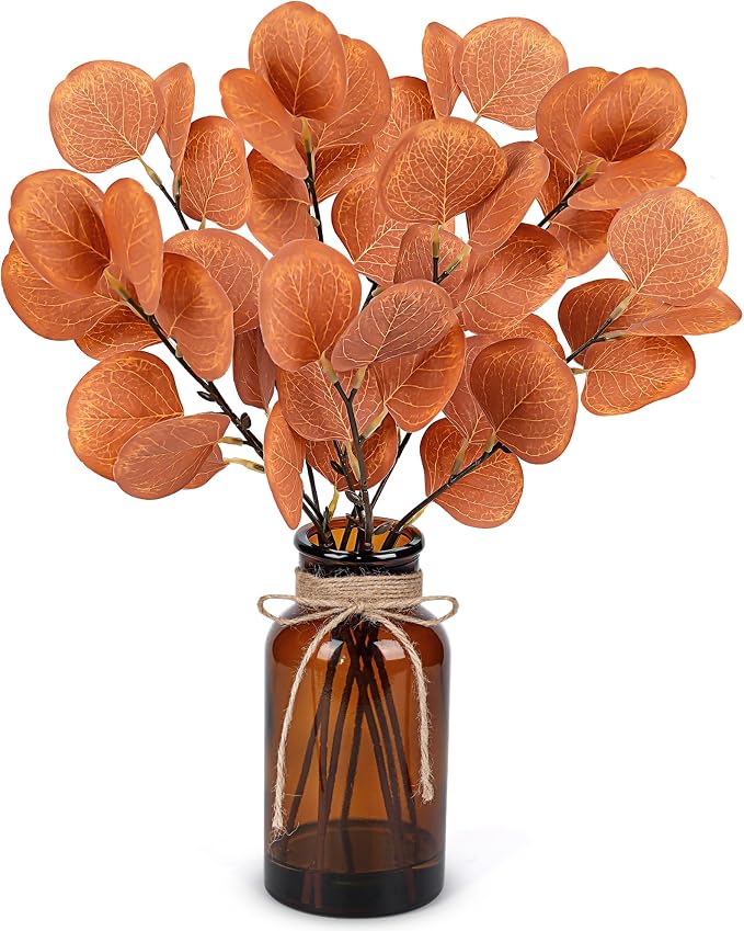 Der Rose 13.5" Fake Plants for Fall Bathroom Decor Autumn Artificial Eucalyptus by DerRose
