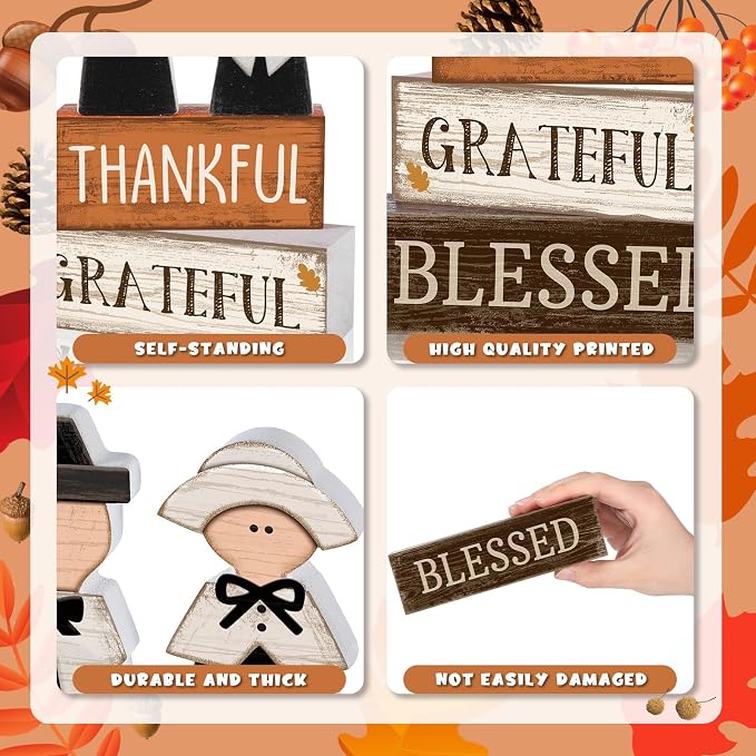 Lineshading 4 Pcs Fall Table Decoration Wooden Pilgrim Couple Decor - Image 6