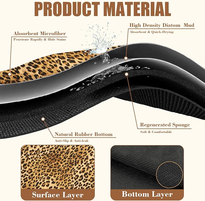 Leopard Print Dish Drying Mat for Kitchen Counter Hide Stain Absorbent Drying - Image 3