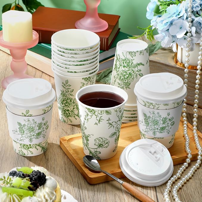 Vesici 60pcs 14oz Green Disposable Coffee Cups - Image 4