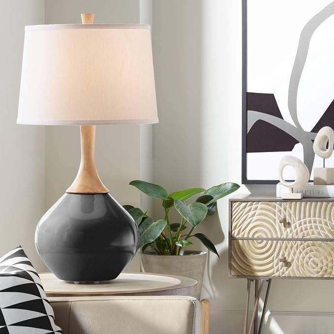 Color + Plus Wexler Modern Table Lamp 31" Tall Tricorn Black Glass Wood Neck by ColorPlus