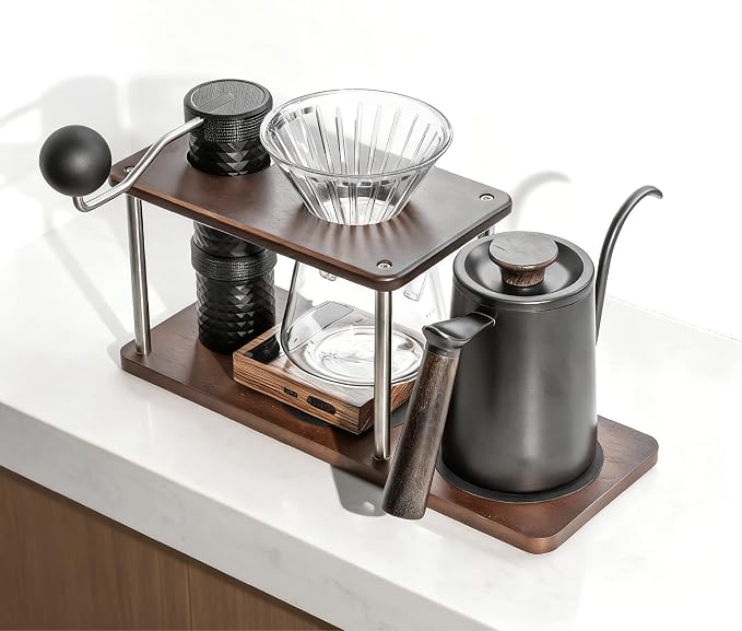 Pour Over Coffee Station Solid Sapele Wood & Stainless Steel Dual Dripper Stand by Unknown