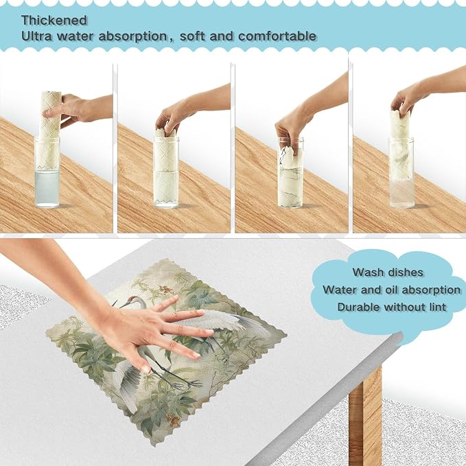 ALAZA Dish Towels Kitchen Cleaning Cloths Crane Birds Dish Cloths Absorbent - Image 4