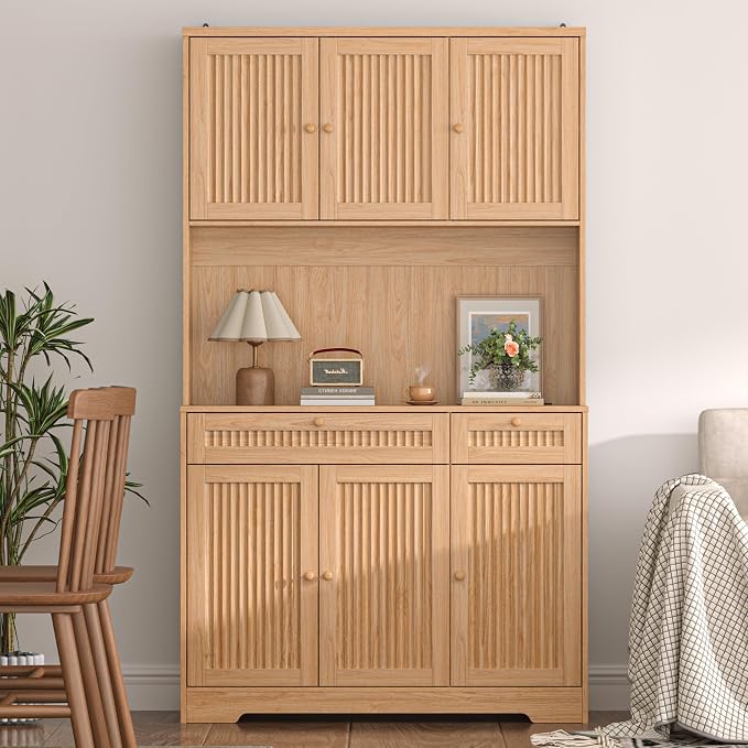 Pantry Storage Cabinet with Charging Station, Kitchen Storage with Adjustable - Image 6