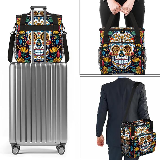 Sugar Skull Gothic Halloween Coffee Maker Carring Bag, Large Insulated Storage - Image 7